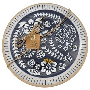 Mud Pie Navy Blue Floral Debossed Ceramic Plate Round Serving Platter 9 inch